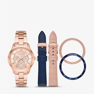 Michael Kors Watch Rose Gold-Tone and Leather Interchangeable Watch Set